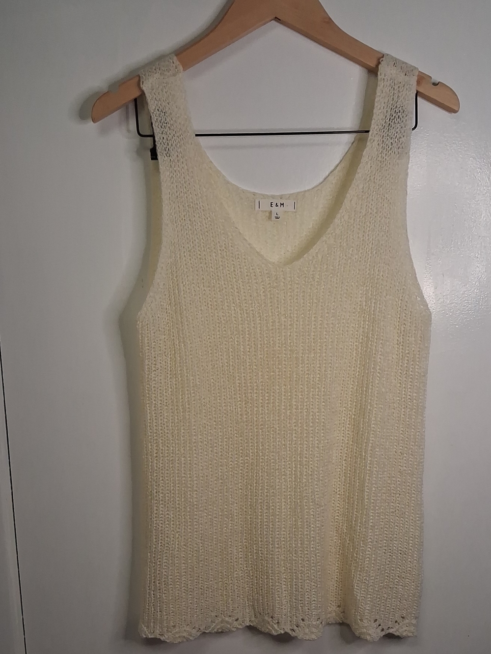 E&M Cream Knit V-Neck Tank Top
